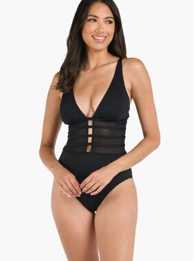 La Blanca, Strappy Mesh Inset One-Piece Swimsuit, Size 8